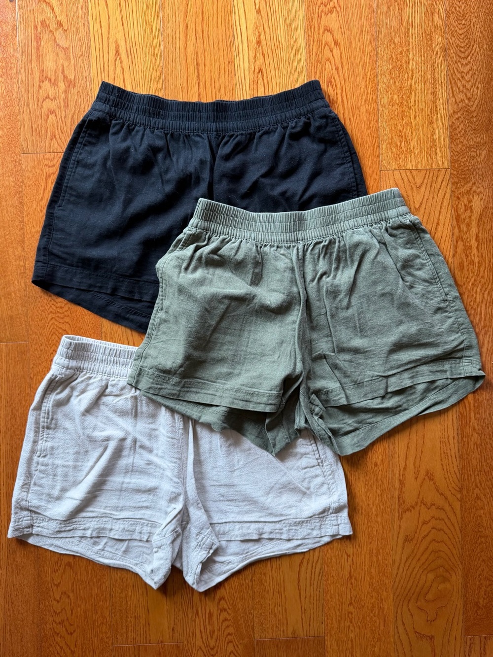 Old Navy Linen Shorts Set Black, Olive, Cream Pull-on High Waist 3 Pairs